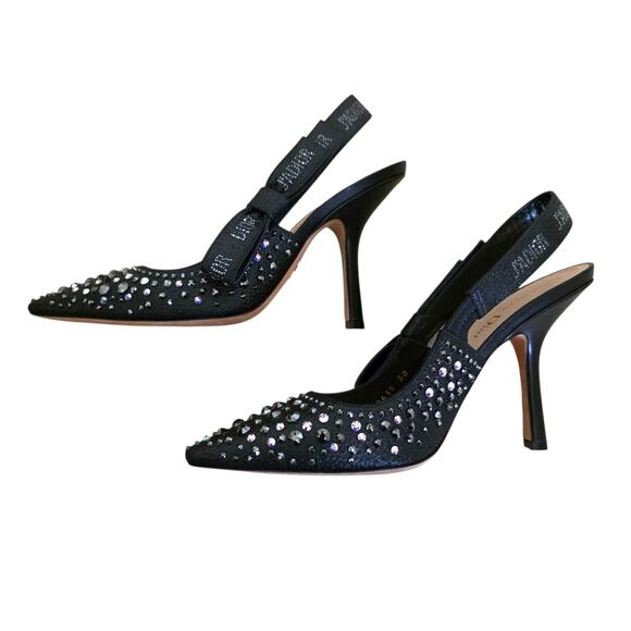 Christian Dior Black Leather J’Adior Crystal Slingback Pumps IT 38 US 8 - Picture 10 of 14
